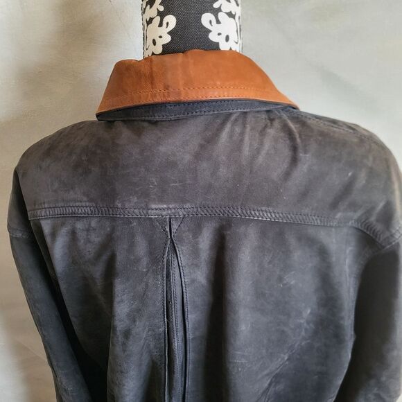 Vintage Leather Vera PELLE Barn Coat Jacket Italy Ash Black Brown Tan Size M - Picture 10 of 14